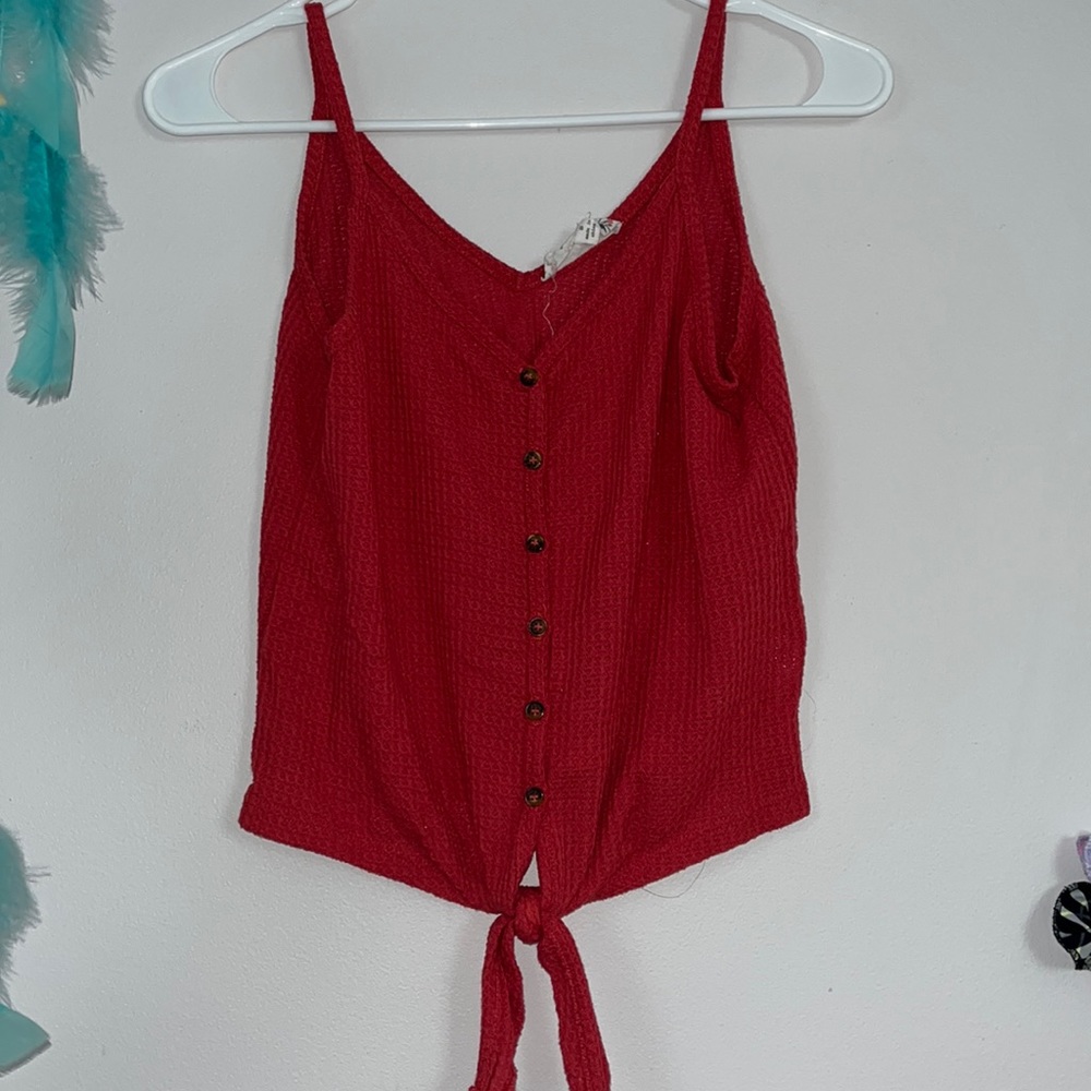 Pink Rose Red Knit Button Tank